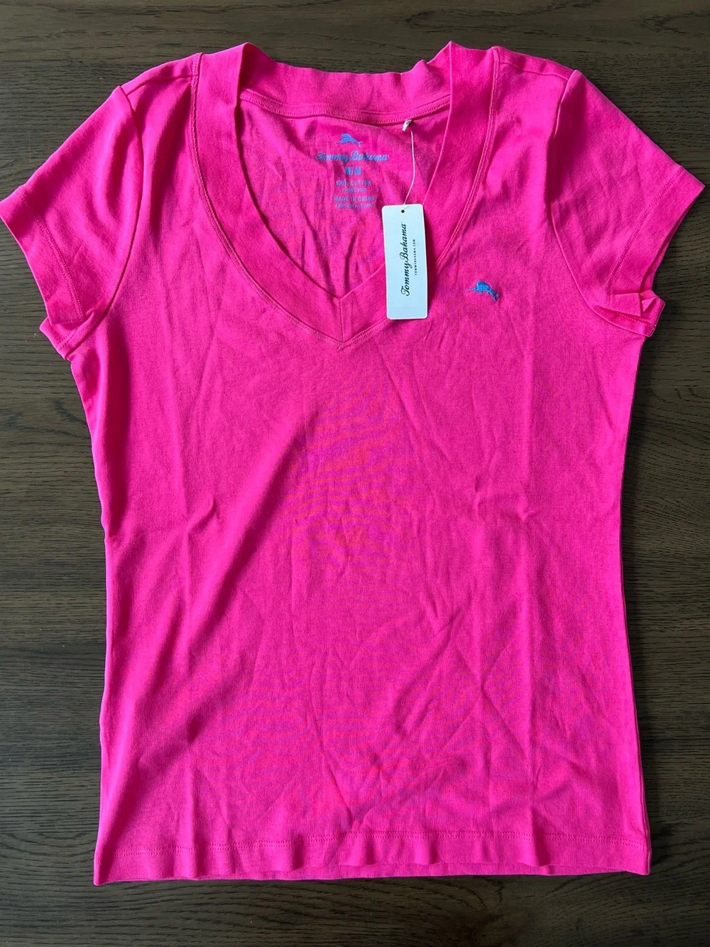 Tommy Bahama V-Neck T-Shirt Hot Pink Island Style Coastal Casual